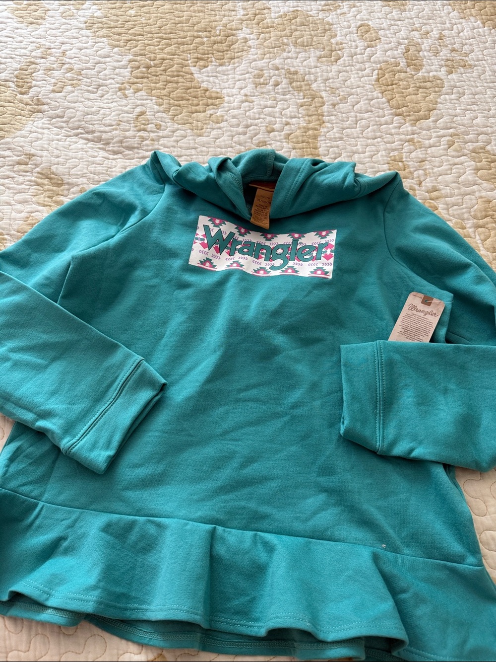 Wrangler Teal Hoodie with Ruffle Hem